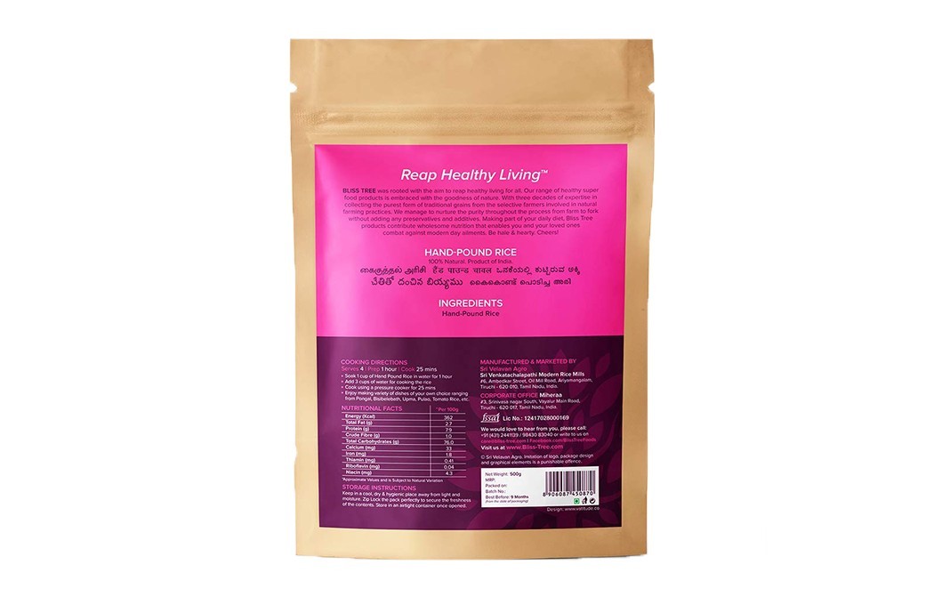 Bliss Tree Ancient Grains Hand-Pound Rice   Pack  500 grams